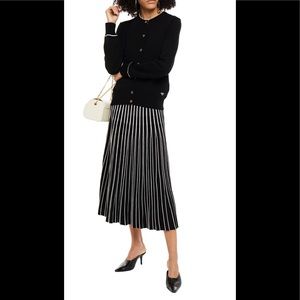 Tory Burch pleated knit, black and white stripe midi skirt, size s/p